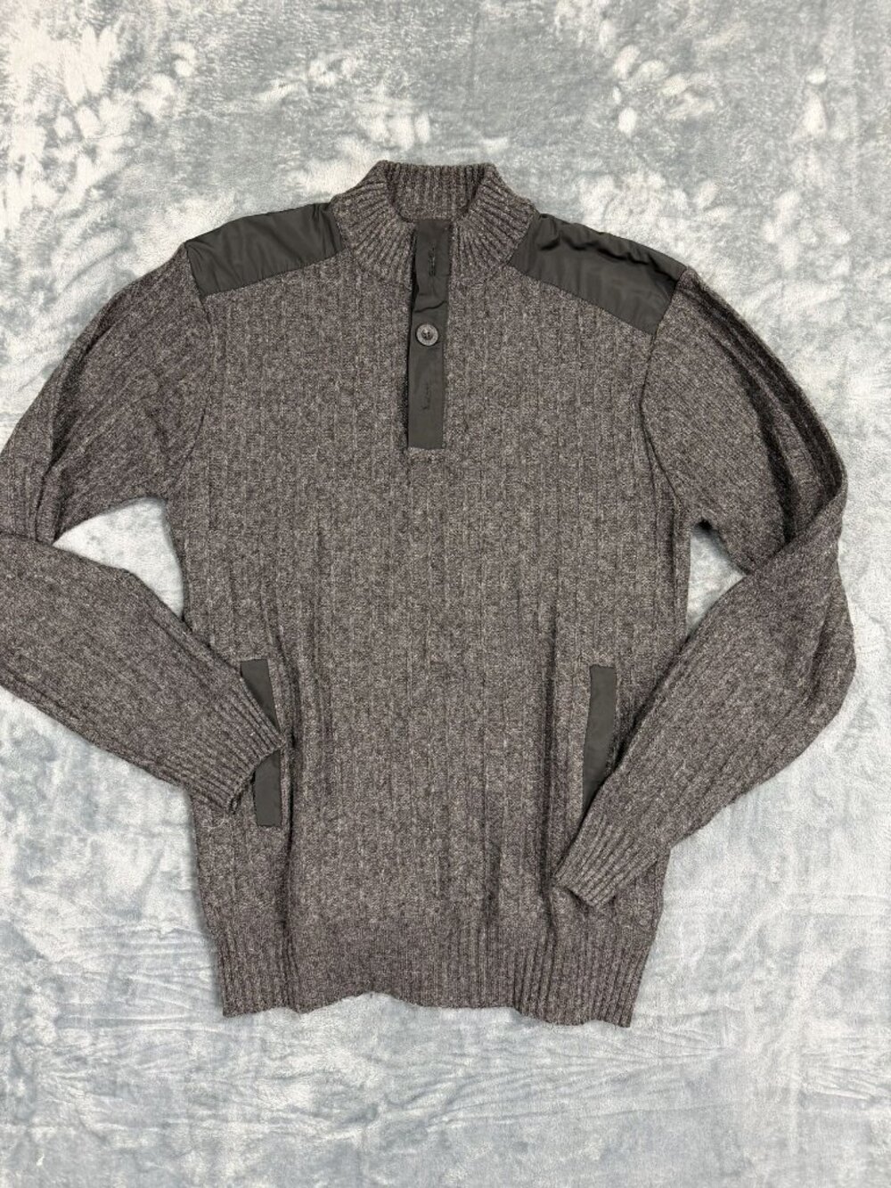 Blue Gear Mens Ribbed Knit Pullover Sweater With Nylon Panels Charcoal Size M